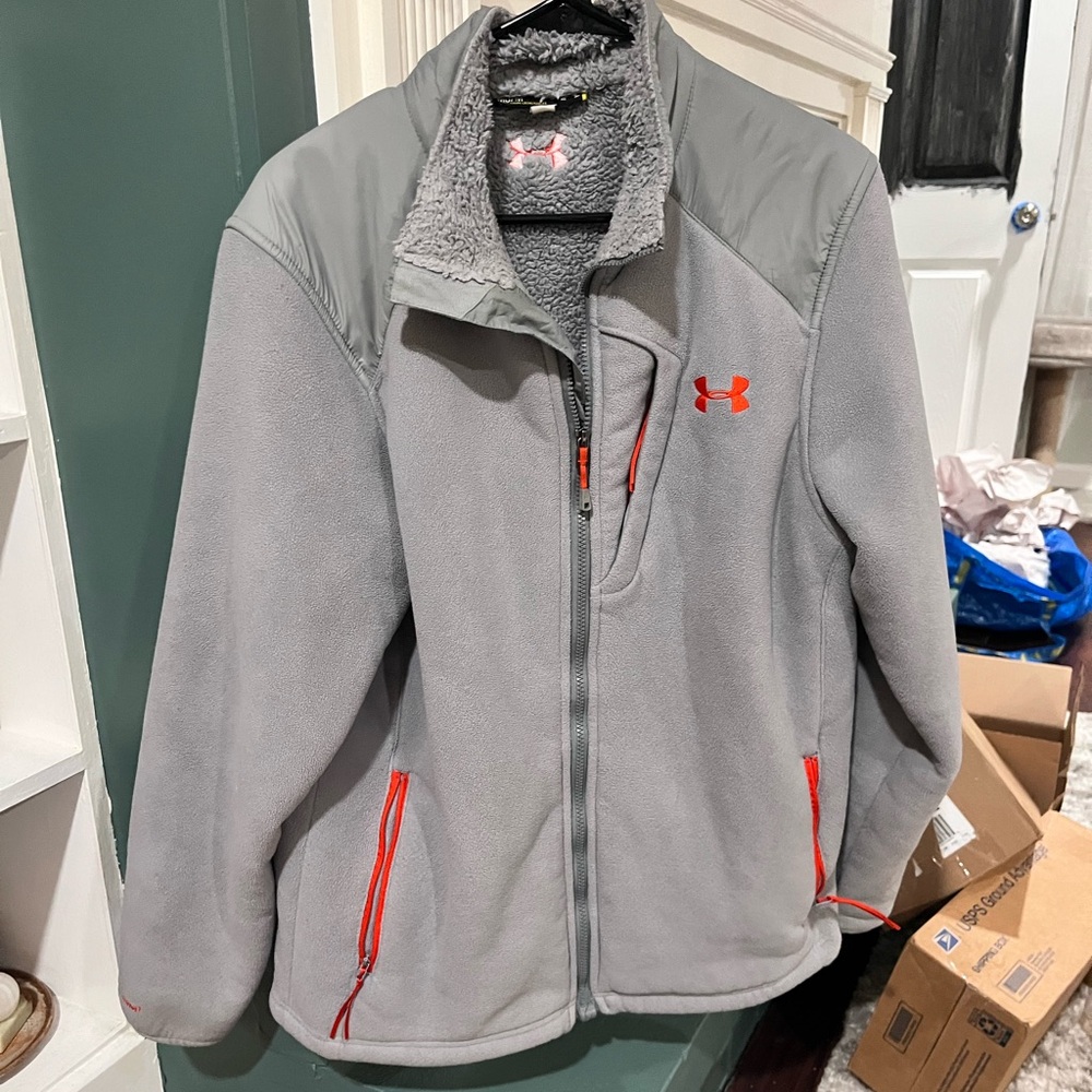 Under Armour Gray Fleece Jacket with Orange Logo